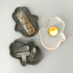 Earth Esprit Hamsa Hand Cement Decor Tray