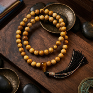 10mm Palo Santo 54 Mala Beads with Crystal Guru Bead